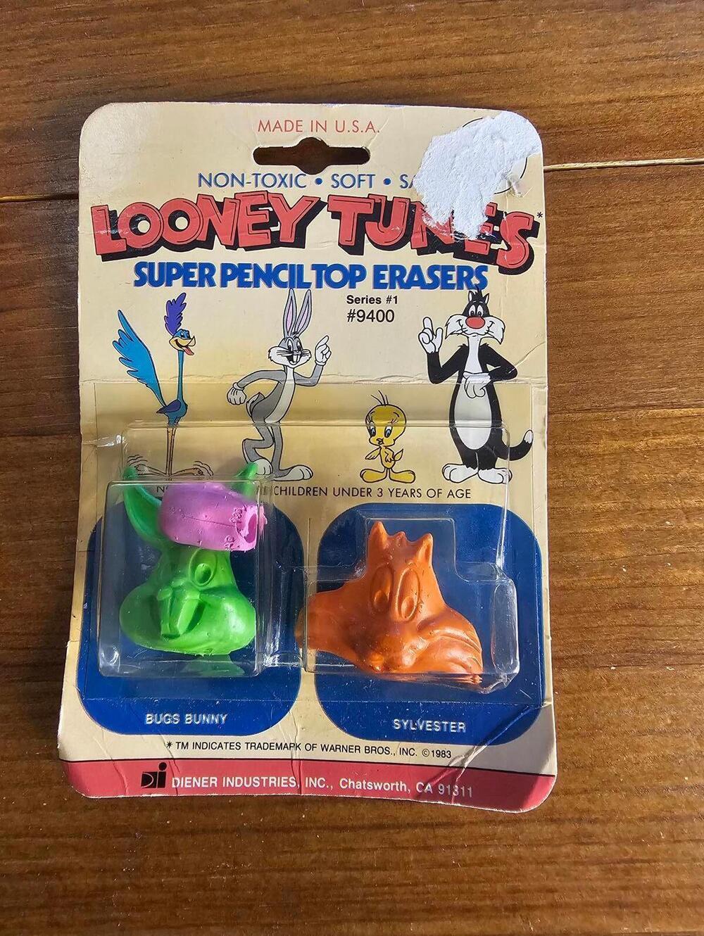 Looney Tunes Super Pencil Top Erasers Bugs Bunny and Sylvester Vintage